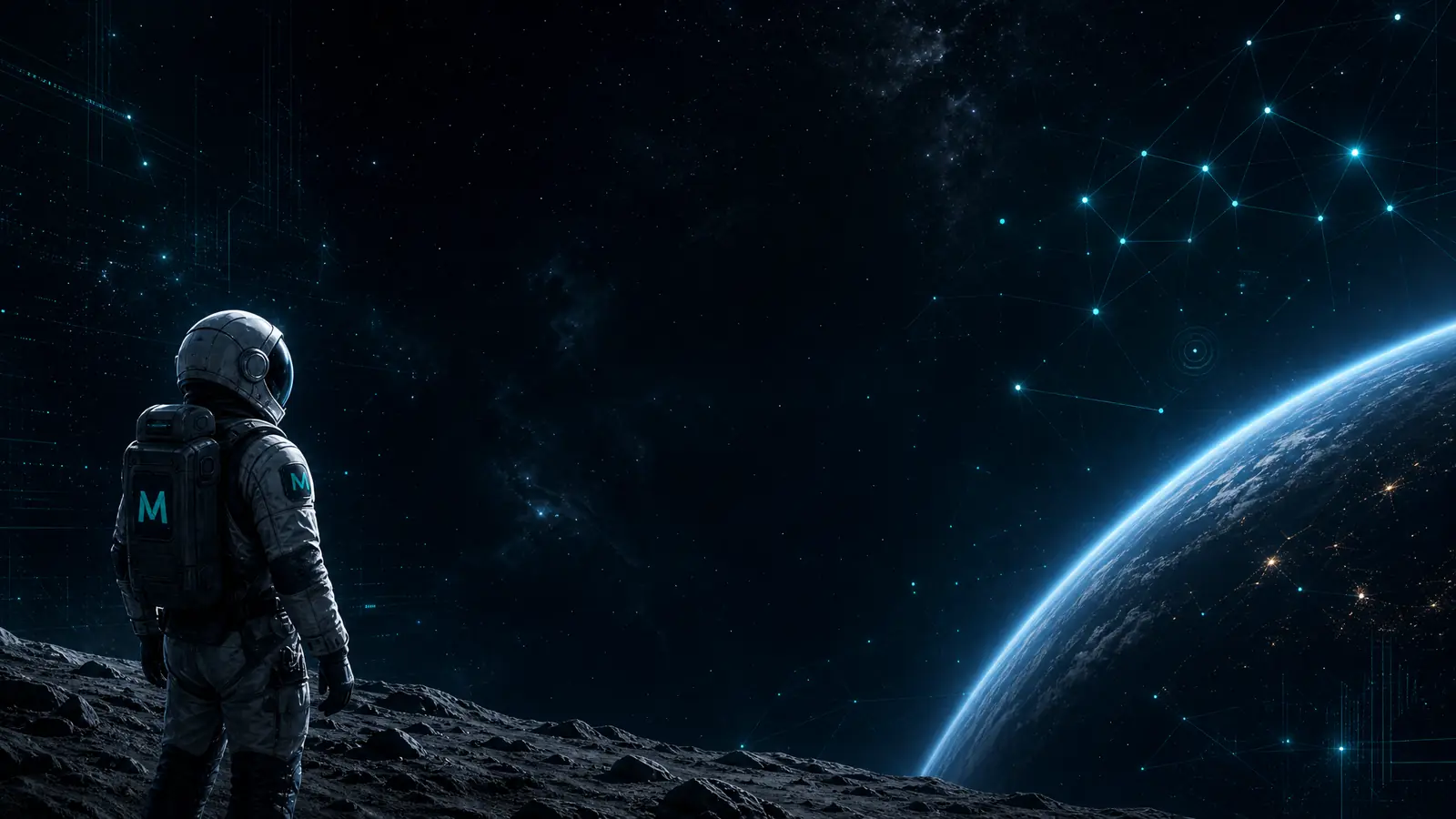 Mentat astronaut with AI network backdrop